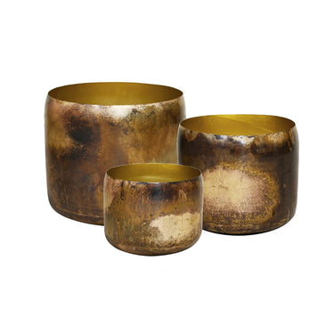 KELDA Metal Pots Plath S/3 - Antique Gold at Online8 Furniture Auckland NZ