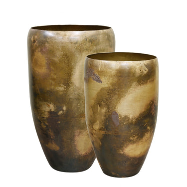 KELDA Metal Pots Toria Tall S/2 - Antique Gold at Online8 Furniture Auckland NZ