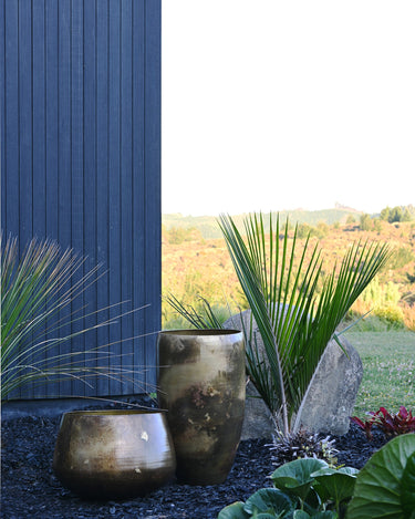 KELDA Metal Pots Toria Tall S/2 - Antique Gold at Online8 Furniture Auckland NZ