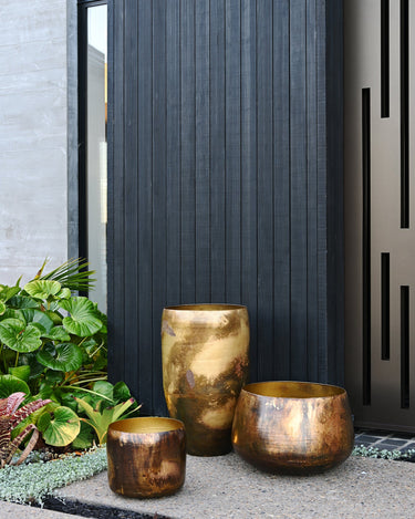 KELDA Metal Pots Toria Tall S/2 - Antique Gold at Online8 Furniture Auckland NZ