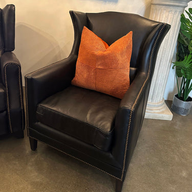 Kennedy Wingback Aged Leather Armchair - Belon Black at Online8 Furniture Auckland NZ