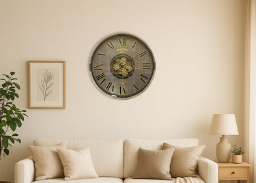 Kensington Round Gear Wall Clock - Wood-Grain Brown at Online8 Furniture Auckland NZ