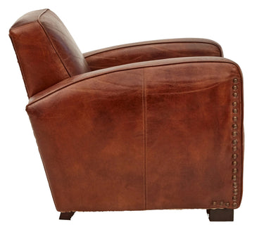 Kingsley Club Vintage Leather Art Deco Armchair - Vintage Cigar at Online8 Furniture Auckland NZ