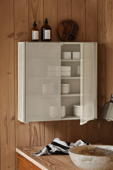 KRISTINA DAM Grid Wall Cabinet - Beige Steel at Online8 Furniture Auckland NZ