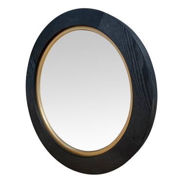 La Vista Black Oak & Gold Round Wall Mirror - 500mm at Online8 Furniture Auckland NZ