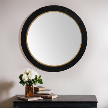 La Vista Black Oak & Gold Round Wall Mirror - 650mm at Online8 Furniture Auckland NZ