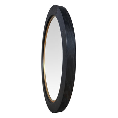 La Vista Black Oak & Gold Round Wall Mirror - 650mm at Online8 Furniture Auckland NZ