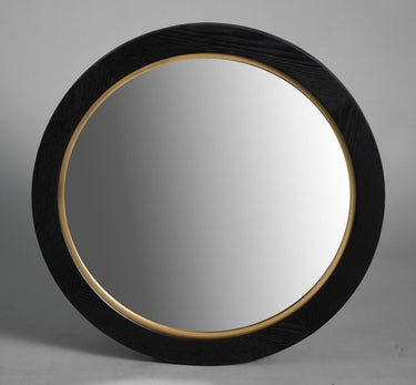 La Vista Black Oak & Gold Round Wall Mirror - 650mm at Online8 Furniture Auckland NZ