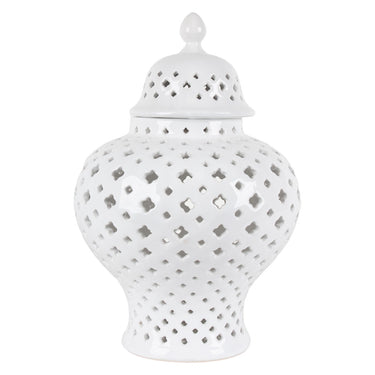 Lattice Ceramic Ginger Jar Medium in white with raised lattice texture, 37cm high