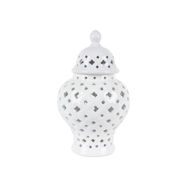Lattice Ceramic Ginger Jar Small in white with raised lattice texture, 28cm high