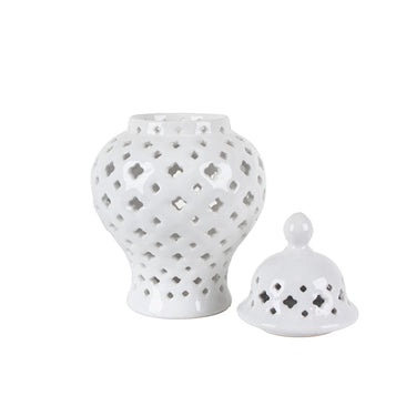 Lattice Ceramic Ginger Jar Small, 16cm diameter white glazed ceramic jar