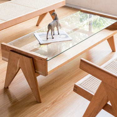 Leeds Glass Coffee Table - Cherry Wood at Online8 Furniture Auckland NZ