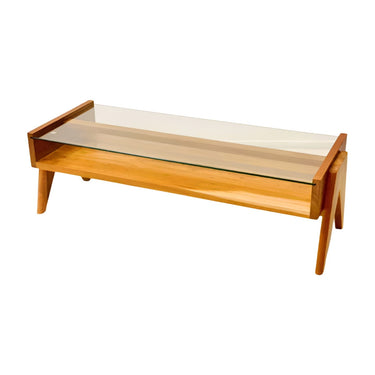 Leeds Glass Coffee Table - Cherry Wood at Online8 Furniture Auckland NZ