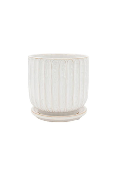 Leonie White Glaze Planter w/Saucer Large at Online8 Furniture Auckland NZ