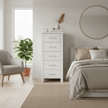 Loft 5 Drawer Slimboy - White at Online8 Furniture Auckland NZ