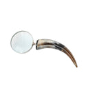 Longhorn Magnifier (10cm) with a natural horn and steel handle in beige, black and tan