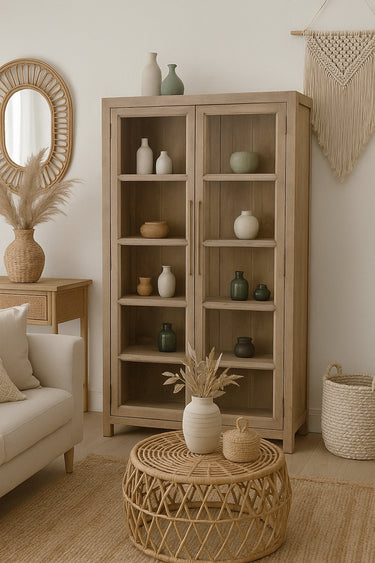Lotus & Jade Tall 2 Door Display Cabinet - Reclaimed Pine at Online8 Furniture Auckland NZ