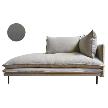 Louis Slipcover Chaise Day Bed, right-facing, in grey 100% linen on a pine and engineered-wood frame