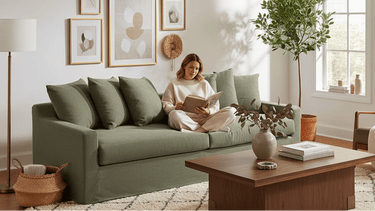 Lucca 3 Seater Slip Cover Sofa - Olive at Online8 Furniture Auckland NZ