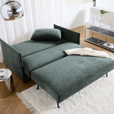 Luoma Sofa Bed with a 41cm seat height and 73cm overall height in Avella pine green polyester