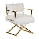 Luxe Director Armchair – White Fur & Gold at Online8 Furniture Auckland NZ