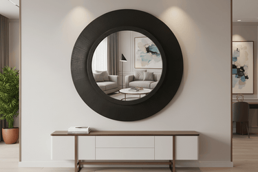 Madrid Black Wooden Round Mirror 90cm at Online8 Furniture Auckland NZ