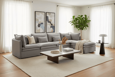 Malta Slipcover Modular Sofa - Crnr + 2 Seater + Crnr + Ottoman - Grey at Online8 Furniture Auckland NZ