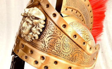 Medieval Armor Roman Helmet with Red Hair Plume at Online8 Furniture Auckland NZ