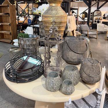 Metal French Lantern with Glass Insert at Online8 Furniture Auckland NZ