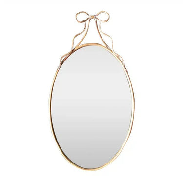 Oval Metal Wall Mirror with Bow - Gold at Online8 Furniture Auckland NZ