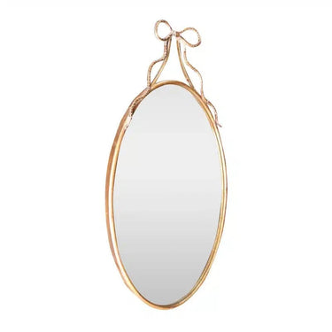 Oval Metal Wall Mirror with Bow - Gold at Online8 Furniture Auckland NZ