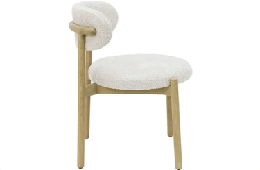 Mia Boucle & Oak Dining Chair - White at Online8 Furniture Auckland NZ