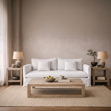 Milford 3 Seater Sofa - White, Grey Pinstripes at Online8 Furniture Auckland NZ