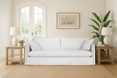 Milford 3 Seater Sofa - White, Grey Pinstripes at Online8 Furniture Auckland NZ