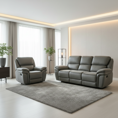 Amario 3RR + R Recliner Lounge Suite - Grey at Online8 Furniture Auckland NZ