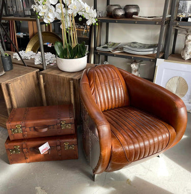 Mustang Aged Leather Armchair - Vintage Cigar at Online8 Furniture Auckland NZ
