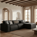 Naples 3-Seater Leather Sofa with Right-Hand Chaise | Midnight Black at Online8 Furniture Auckland NZ