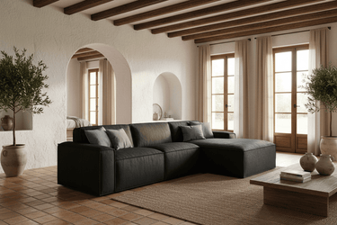 Naples 3-Seater Leather Sofa with Right-Hand Chaise | Midnight Black at Online8 Furniture Auckland NZ