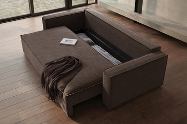Newilla three-seater sofa bed in Phobos mocha for living rooms and guest rooms