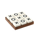 Noughts & Crosses Set with a natural wood base and white and black resin pieces