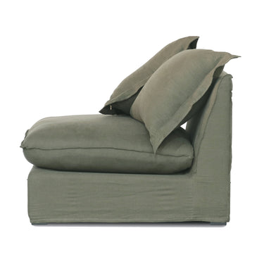 Oasis Washed Belgian Linen Dream Sofa Centre - Olive at Online8 Furniture Auckland NZ