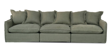 Oasis Washed Belgian Linen Dream Sofa Left - Olive at Online8 Furniture Auckland NZ