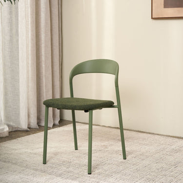 Olly dining chair in olive green with boucle seat