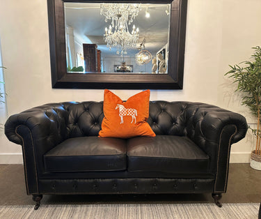 Oxford Chesterfield Aged Leather 2 Seater Sofa - Belon Black at Online8 Furniture Auckland NZ