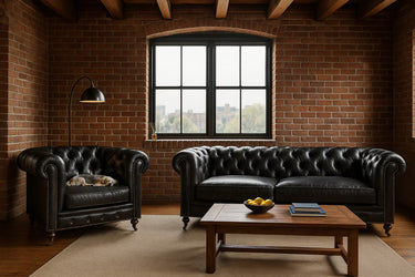 Oxford Chesterfield Aged Leather 3 Seater Sofa - Belon Black at Online8 Furniture Auckland NZ