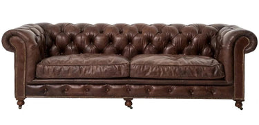 Oxford Chesterfield Aged Leather 3 Seater Sofa - Vintage Cigar at Online8 Furniture Auckland NZ