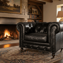 Oxford Chesterfield Aged Leather Armchair - Belon Black at Online8 Furniture Auckland NZ