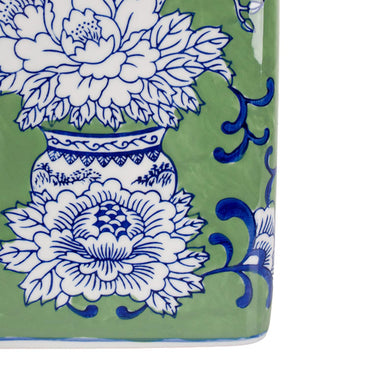 Peony Ceramic Square Jar Large, 15.5cm base glazed ceramic jar