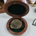 Pocket Brass Compass with Round Wooden Box at Online8 Furniture Auckland NZ