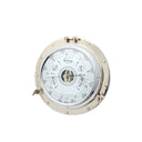 Porthole Barometer in polished nickel with a round porthole-inspired aluminium frame